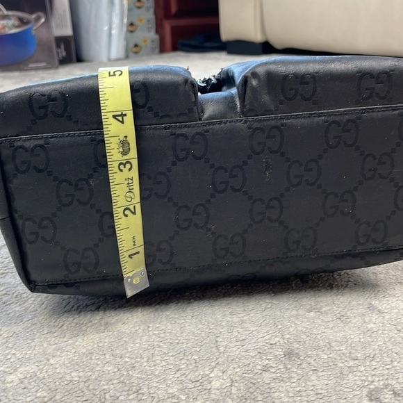 Gucci Monogram GG Small Black Nylon Tote Bag Zip Front Pockets Metallic Luxury - Picture 12 of 17